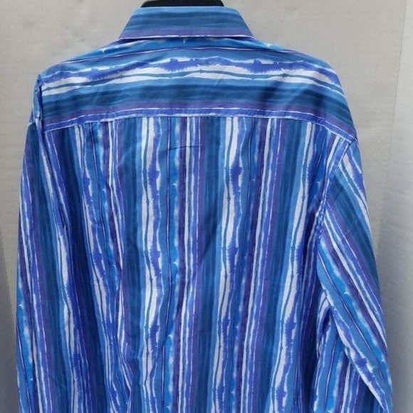 Chemise Homme Bugatchi Uomo Bleue Rayée Taille L - 100% Coton, Col à Pattes, Occasion Impeccable